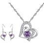 yfstyle Jewelry Set Heart Necklace Earrings for Women Girls, Heart Shaped Drop Hook Earrings & Pendant Necklaces with Cubic Zircon Setting, Crystal Jewellery Set Mothers Day Gift