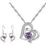 yfstyle Jewelry Set Heart Necklace Earrings for Women Girls, Heart Shaped Drop Hook Earrings & Pendant Necklaces with Cubic Zircon Setting, Crystal Jewellery Set Mothers Day Gift