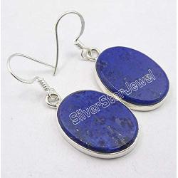 SilverStarJewel 925 Solid Silver Navy Blue 15 x 20 mm Lapis Lazuli Flat Earrings 1.6''