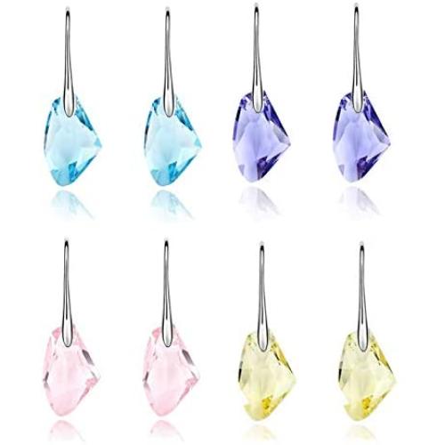 1-4Pairs Colorful Dangle Earrings with Crystals Teardrop Dangling Earrings Glass Charms Rainbow Color Drop Earring Jewelry Gifts for Women Girls