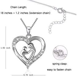 BLOVIN 925 Sterling Silver Mother and Child Love Heart Pendant Necklace Jewelry Gifts for Grandmother Mom Daughter Wife