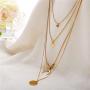 Modyle Women Layered Necklace 14K Real Gold Plated Coin Circle Heart Moon Pendant Dainty Chain Minimalist Simple Boho Jewelry Mothers Gift