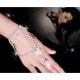 yueton 1Pieces Fashion Women Girl Glitter Heart Rhinestone Hand Harness Bracelet Bangle Slave Chain Link Finger Ring Bracelet