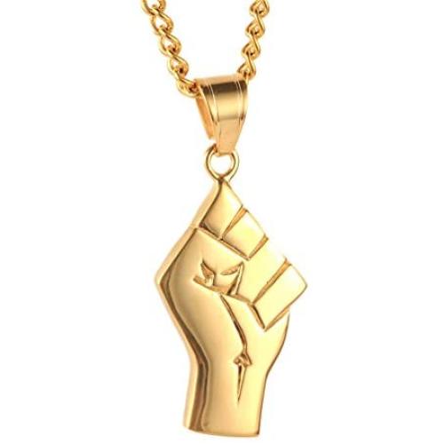 PAURO Stainless Steel Vintage Champion Fist Gold Pendant Titanium Chain Mens Necklace