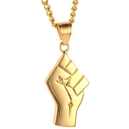 PAURO Stainless Steel Vintage Champion Fist Gold Pendant Titanium Chain Mens Necklace PAURO Stainless Steel Vintage Champion Fist Gold Pendant Titanium Chain Mens Necklace