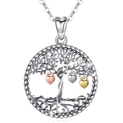 LOOVE Tree of Life Necklace Sterling Silver Family Tree Heart Pendant with 18'' Chain, Charm Jewelry for Women Girl Mom Wife Child