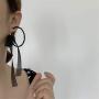 DAMLENG Fashion Lightweight Handmade Black Beaded Hoop Earrings Unique Long Ribbon Bow Tassel Dangle Drop Earrings Jewelry for Women Girls