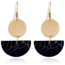 Circle Dangle Earrings Geometric Half Round Disc Coin Natural Stone Turquoise Marble Statement Drop Earrings Hook Ear for Women Girls Jewelry