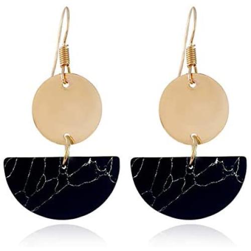 Circle Dangle Earrings Geometric Half Round Disc Coin Natural Stone Turquoise Marble Statement Drop Earrings Hook Ear for Women Girls Jewelry