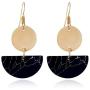 Circle Dangle Earrings Geometric Half Round Disc Coin Natural Stone Turquoise Marble Statement Drop Earrings Hook Ear for Women Girls Jewelry