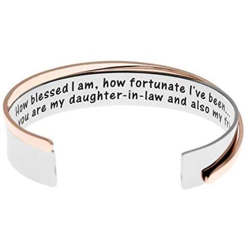 Daughter-In-Law Gifts, That You Are My Daughter-In-Law And Also My Friend Bracelet Message Cuff.