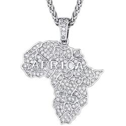 Mens Womens Shiny Cubic Zirconia Africa Map/Broken Heart/Maple Leaf/Wave/Praying Hands/Cross Pendent Necklace with Spiga Chain 22+2(Extended) 18K Gold/Platinum Plated Hip Hop Jewely(Send Gift Bxo)