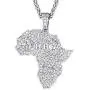 Mens Womens Shiny Cubic Zirconia Africa Map/Broken Heart/Maple Leaf/Wave/Praying Hands/Cross Pendent Necklace with Spiga Chain 22+2(Extended) 18K Gold/Platinum Plated Hip Hop Jewely(Send Gift Bxo)