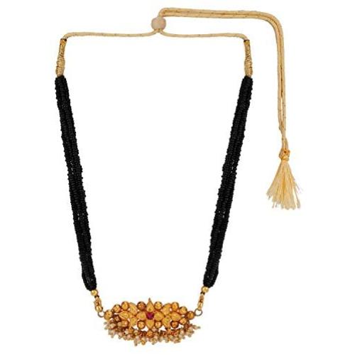 Efulgenz Mangalsutra Indian Gold Plated Multistrand Black Beaded Pearl Pendant Wedding Choker Necklace Jewelry