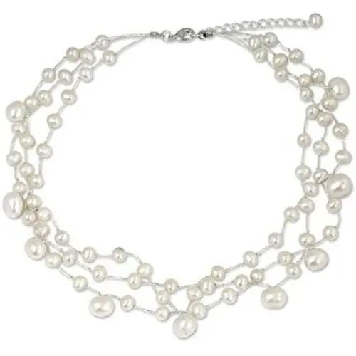 NOVICA White Cultured Freshwater Pearl Multi-Strand Bridal Choker, 15.5'' - 17.5'', Moonlight Glow NOVICA White Cultured Freshwater Pearl Multi-Strand Bridal Choker, 15.5'' - 17.5'', Moonlight Glow