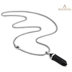 BEADNOVA Gemstone Crystal Necklace for Women Healing Stone Pendant Jewelry for Men Pendulum Divination Energy Healing Hexagonal Pendent (18 Inches Stainless Steel Chain)