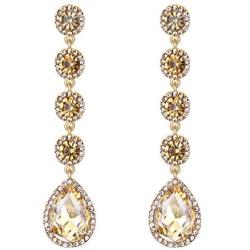 BriLove Womens Elegant Wedding Bridal Crystal Beaded Teardrop Chandelier Dangle Earrings