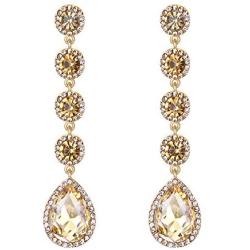 BriLove Womens Elegant Wedding Bridal Crystal Beaded Teardrop Chandelier Dangle Earrings