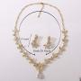 Brinote Bride Crystal Wedding Pendant Necklace Earrings Set Leaf Bridal Rhinestone Choker Necklaces Wedding Jewelry Sets for Women and Girls (Gold)