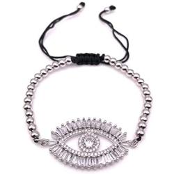 Evil Eye Silver Plated Crystal Bracelet Adjustable 6''- 8'' Protection Jewelry