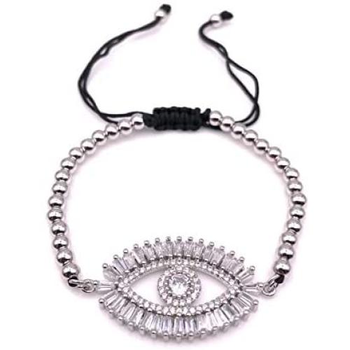 Evil Eye Silver Plated Crystal Bracelet Adjustable 6''- 8'' Protection Jewelry