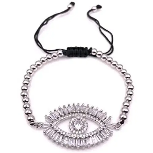 Evil Eye Silver Plated Crystal Bracelet Adjustable 6''- 8'' Protection Jewelry Evil Eye Silver Plated Crystal Bracelet Adjustable 6''- 8'' Protection Jewelry