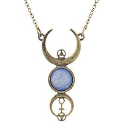 LUX ACCESSORIES Burnished Faux White Opal Moon Phase Wiccan Pendant Necklace