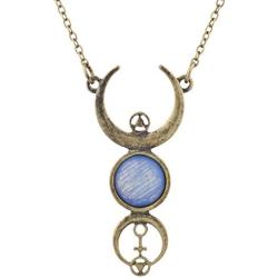 LUX ACCESSORIES Burnished Faux White Opal Moon Phase Wiccan Pendant Necklace