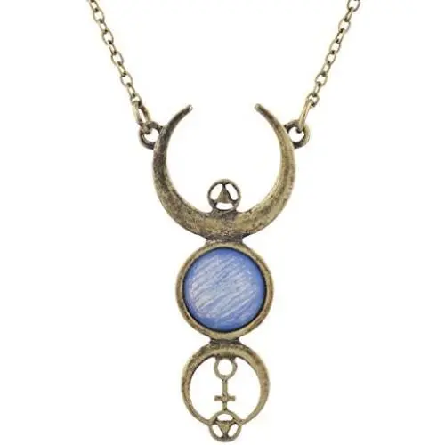LUX ACCESSORIES Burnished Faux White Opal Moon Phase Wiccan Pendant Necklace