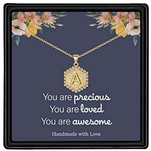 M MOOHAM Gold Hexagon Initial Necklaces for Women, 14K Gold Plated Dainty Letter Charm Necklaces Personalized Gold Initial Necklaces for Women Teen Girls Jewelry Gifts