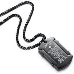 Molike Stainless Steel Mens Cross and Bible Verse Prayer Dog Tag Pendant Necklace, Christian Jewelry