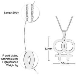 Ropman 2 Pcs Gay & Lesbian Rainbow LGBT Pride Women Gold & Silver, Rose Gold Stainless Steel Pendant Necklace for Couples,