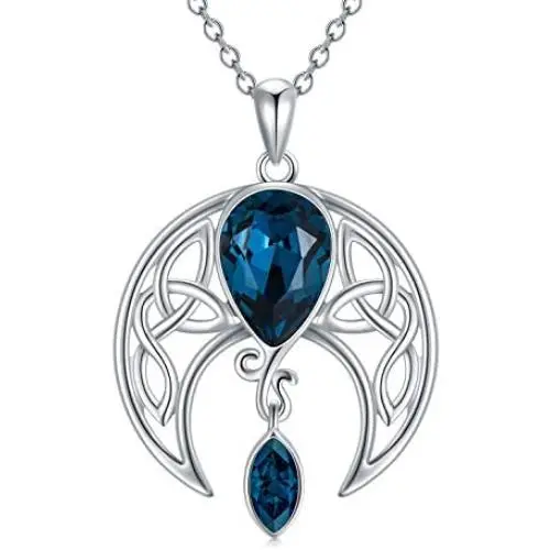 AOBOCO Moon Necklace Sterling Silver Celtic Knot Crescent Moon Goddess Pendant Irish Good Luck Necklace for Women Mom Wife, Embellished with Crystals from Austria