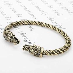 SNOWLIN Men & Women Double Head Tiger Double Head Wolf Cuff Bracelet Viking Arm Ring Pagan Gothic Pewter Bracelet Adjustable Men & Women Jewelry