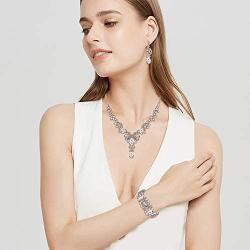 EVER FAITH Rhinestone Crystal Bridal Art Deco Floral Wave Teardrop Necklace Earrings Bracelet Jewelry Set