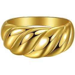 JIAHATE Chunky Croissant Rings,Women Girls Gold Croissant Dome Ring Signet Twist Wide Stacking Ring Jewelry,Size 5-10