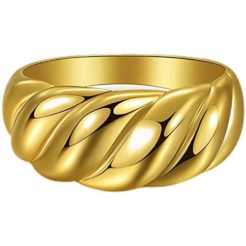JIAHATE Chunky Croissant Rings,Women Girls Gold Croissant Dome Ring Signet Twist Wide Stacking Ring Jewelry,Size 5-10