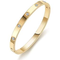 MDRONEY Oval Love Bracelet Bangle Friendship Jewelry Gifts for Women Teen Girls Stainless Steel Hinged Bracelet with Cubic Zirconia Stones Present for Her Friends, Gold, Rose Gold and Silver Available