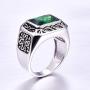 BONLAVIE Silver Rings for Men 6.85ct 8X12mm Radiant Cut Created Emerald 925 Sterling Silver Wedding Engagement Band Size 6-14