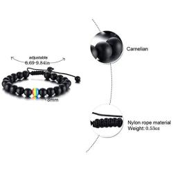 Nanafast 8mm Beaded 2Pcs Couple Rainbow LGBTQ Pride Bracelets for Gay & Lesbian White Turquoise/Lava Rock/Matte Agate LGBT Pride Braided Bracelet Jewelry Gift Adjustable