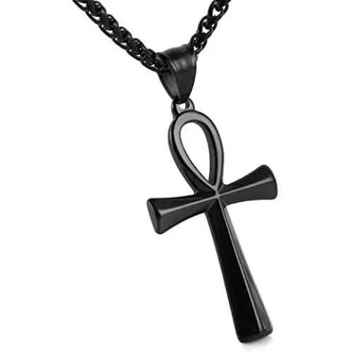 HZMAN Mens Stainless Steel Coptic Ankh Cross Religious Pendant Necklace, 22+2'' Rope Chain HZMAN Mens Stainless Steel Coptic Ankh Cross Religious Pendant Necklace, 22+2'' Rope Chain