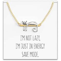 Lazy Cat Necklace – Funny Cats Jewelry – Kitty in Energy Save Mode – Cute Cat Lovers Gift