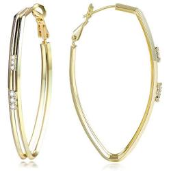 Oval Hoop Earrings for Women - Shiny Cubic Zirconia Double Hoop 14K Gold Plated 925 Sterling Silver Earrings