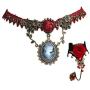 Christmas Vintage Rose Vine Lace Choker Necklace Retro Lace Bracelet Red Crystal Ring for Women Girls Xmas Cosplay Jewelry Set