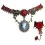 Christmas Vintage Rose Vine Lace Choker Necklace Retro Lace Bracelet Red Crystal Ring for Women Girls Xmas Cosplay Jewelry Set