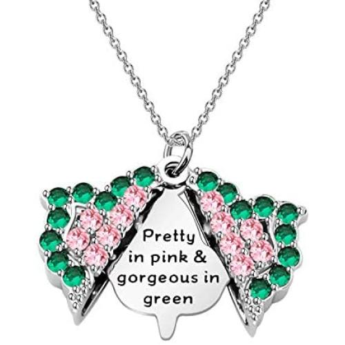 CENWA Pretty in Pink & Gorgeous in Green Zircon Leaf Open Locket Necklace Gift for Sorority Sister