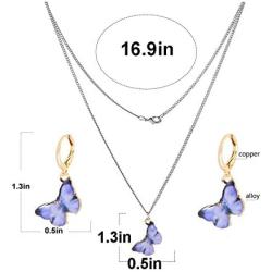 Nanafast Butterfly Necklace & Huggie Hoop Earrings Set for Women & Girls Enamel Butterfly Jewelry Set with Gold-Plated