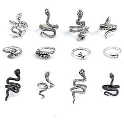 Caiyao 12 Pcs Vintage Punk Snake Ring Reptile Serpent Ring Gothic Alloy Open Adjustable Snake Ring Set Retro Simple Stacking Rings Bohemian Animal Punk Reptile Serpent Ring Jewelry Gift for Men Women