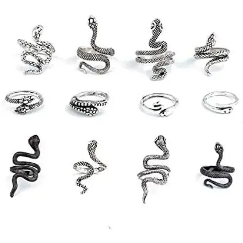 Caiyao 12 Pcs Vintage Punk Snake Ring Reptile Serpent Ring Gothic Alloy Open Adjustable Snake Ring Set Retro Simple Stacking Rings Bohemian Animal Punk Reptile Serpent Ring Jewelry Gift for Men Women Caiyao 12 Pcs Vintage Punk Snake Ring Reptile Serpent Ring Gothic Alloy Open Adjustable Snake Ring Set Retro Simple Stacking Rings Bohemian Animal Punk Reptile Serpent Ring Jewelry Gift for Men Women