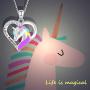 ZGBY S925 Sterling Silver Unicorn Necklace Heart Pendant Words Engraved Life is Magical Jewelry Teen Girls Daughter Granddaughter Valentines Day Birthday Party Gift